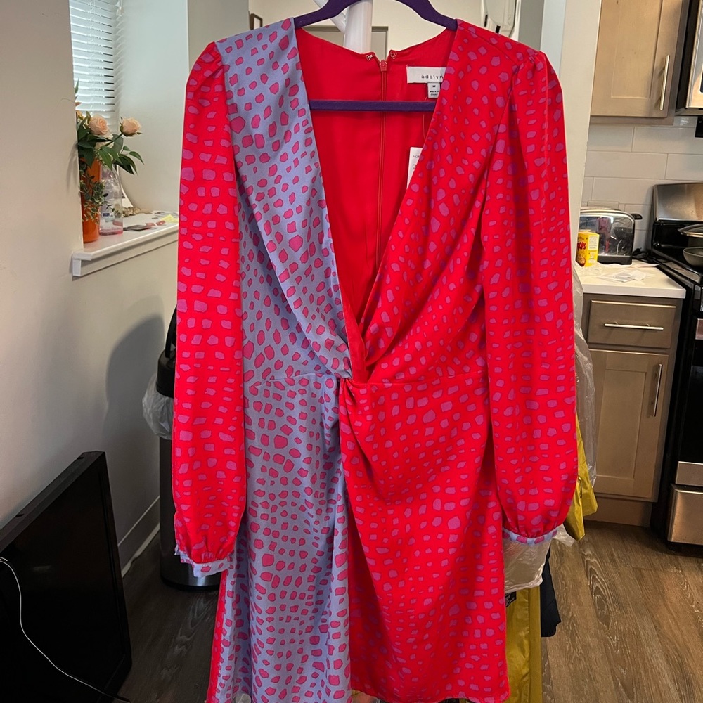 Red and lavender low cut dress